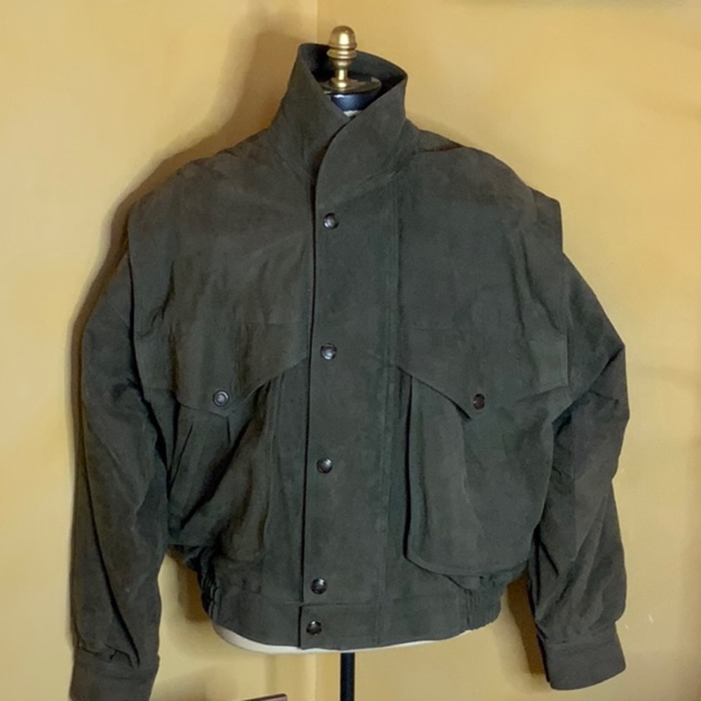 Vintage Argentinian Cuer Piel leather bomber dk avocado green suede jacket coat